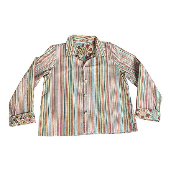 Reversible Double-Sided Blouse Jacket Abalone Buttons Paisley & Stripe M - Picture 5 of 9